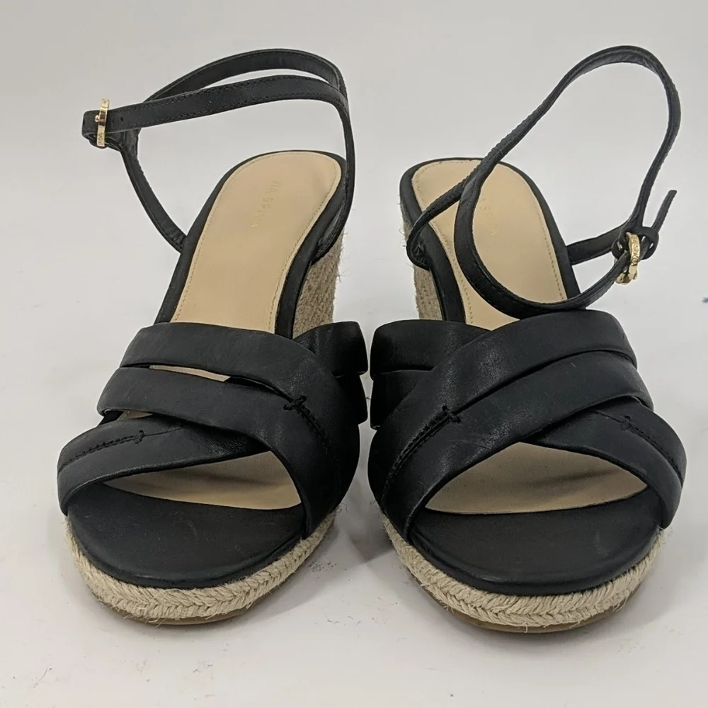 NWOT VIA SPIGA Leather Espadrille Wedge Sandals